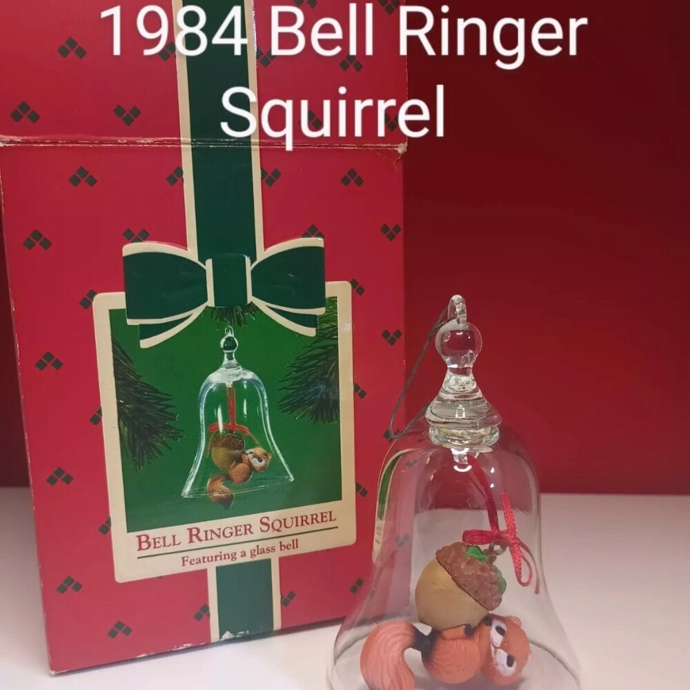 Vintage Hallmark Blown Glass Bell Ornament 1984 Bell Ringer Squirrel